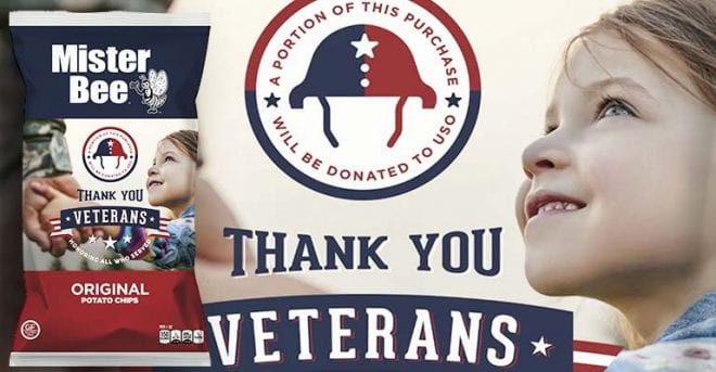 MISTER BEE SUPPORTS VETERANS THROUGH SPECIAL POTATO CHIPS BAGS 12 MISTER BEE SUPPORTS VETERANS THROUGH SPECIAL POTATO CHIPS BAGS