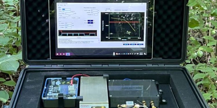 This SiPM (solid-state silicon photomultiplier) -enabled portable delayed fluorescence photon counting device counts light particles emitted from plants following a flash of light to gauge their health. Credit: York University