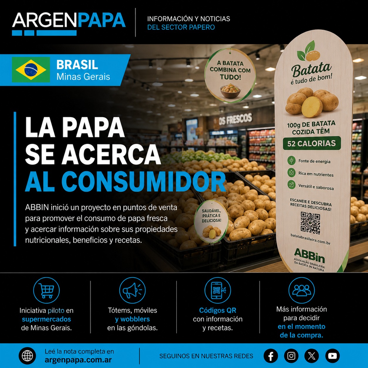 Brazil (Minas Gerais): ABBIN Promotes Fresh Potatoes Directly in Supermarkets with Nutritional Insights and QR Codes