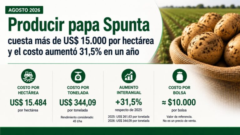Argentīna: Spunta kartupeļu ražošanas izmaksas pārsniedz 15&nbsp;000 ASV dolāru par hektāru, viena gada laikā pieaugot par 31.5&nbsp;%.