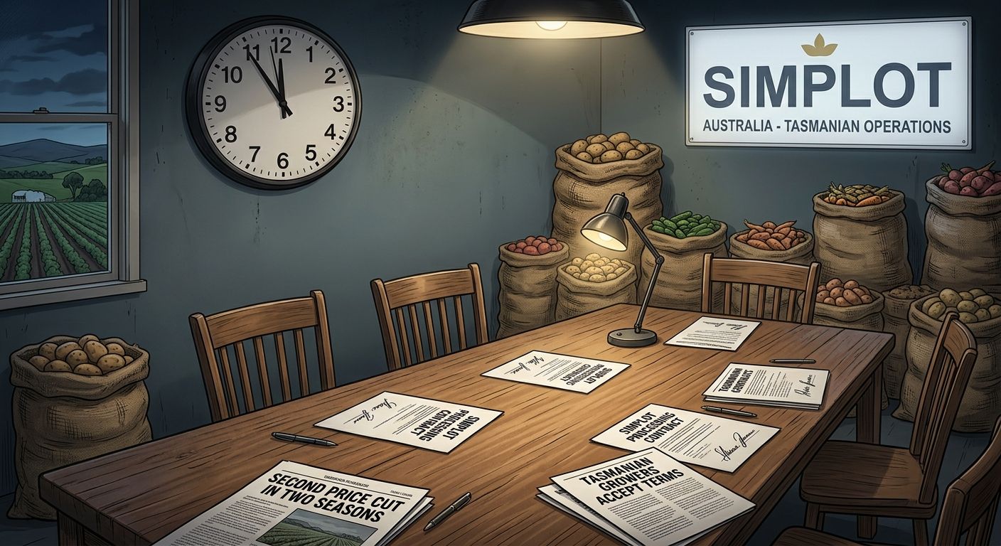 Tasmanian growers sign Simplot contracts at the eleventh hour, accepting a second price cut in two seasons