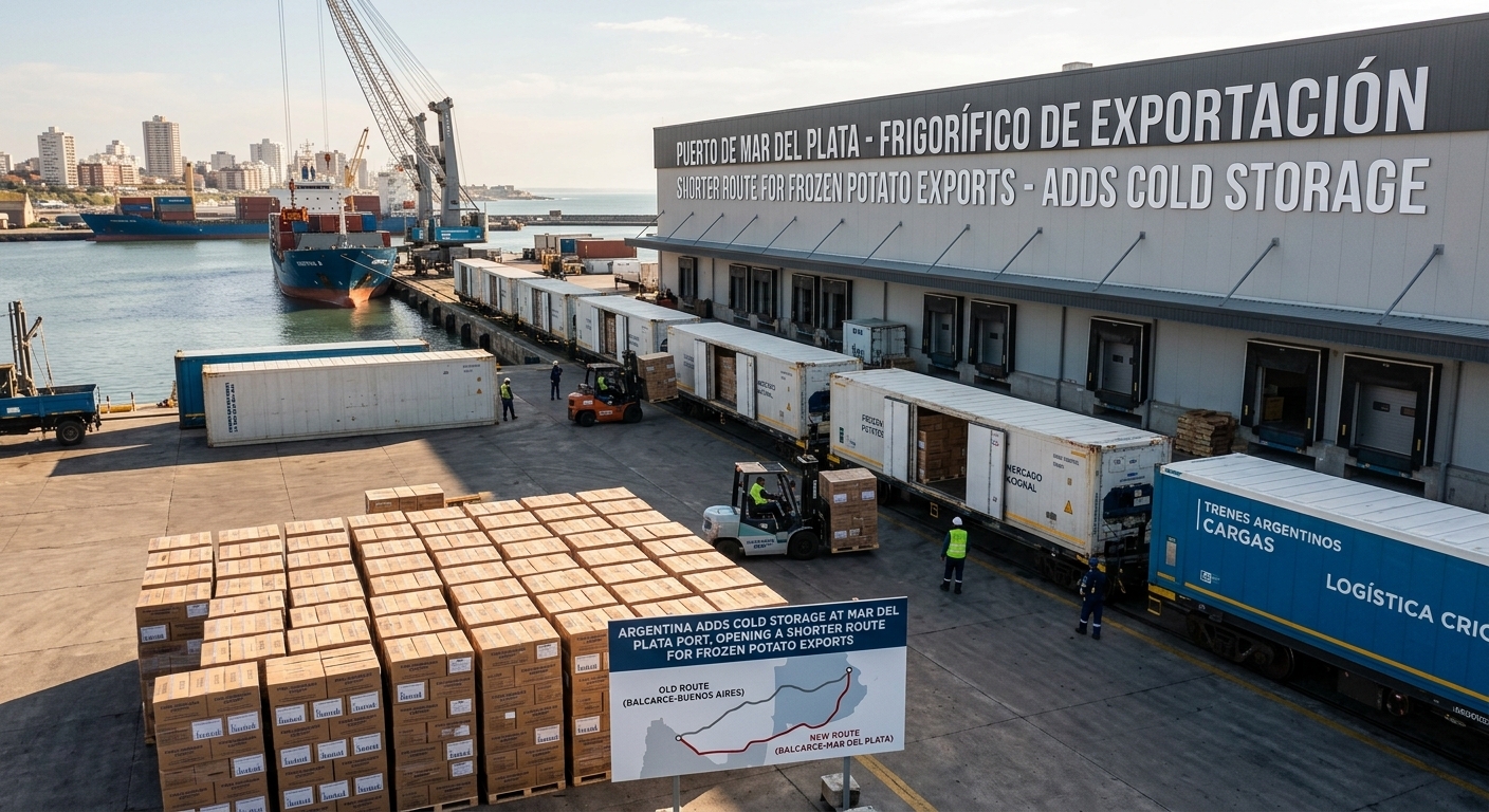 L'Argentina aggiunge celle frigorifere al porto di Mar del Plata, aprendo una rotta più breve per l'esportazione di patate congelate.