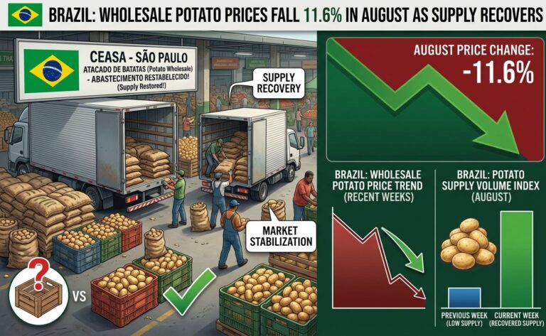 Brazil: wholesale potato prices fall 11.6% in August as supply recovers 2 Brazil: wholesale potato prices fall 11.6% in August as supply recovers