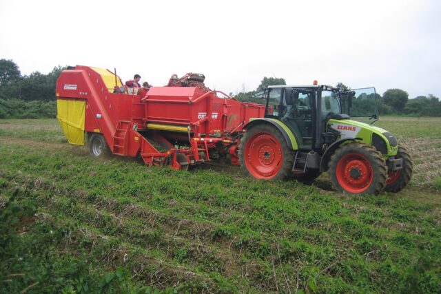 Mechanised potato harvest in Brittany, France