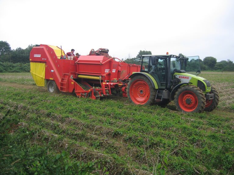Mechanised potato harvest in Brittany, France