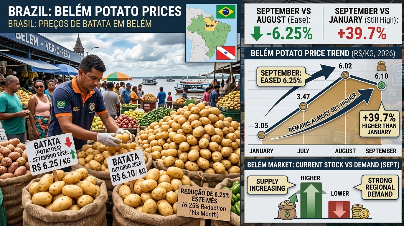 Brazil: Belém potato prices ease 6.25% in September but remain almost 40% higher than in January